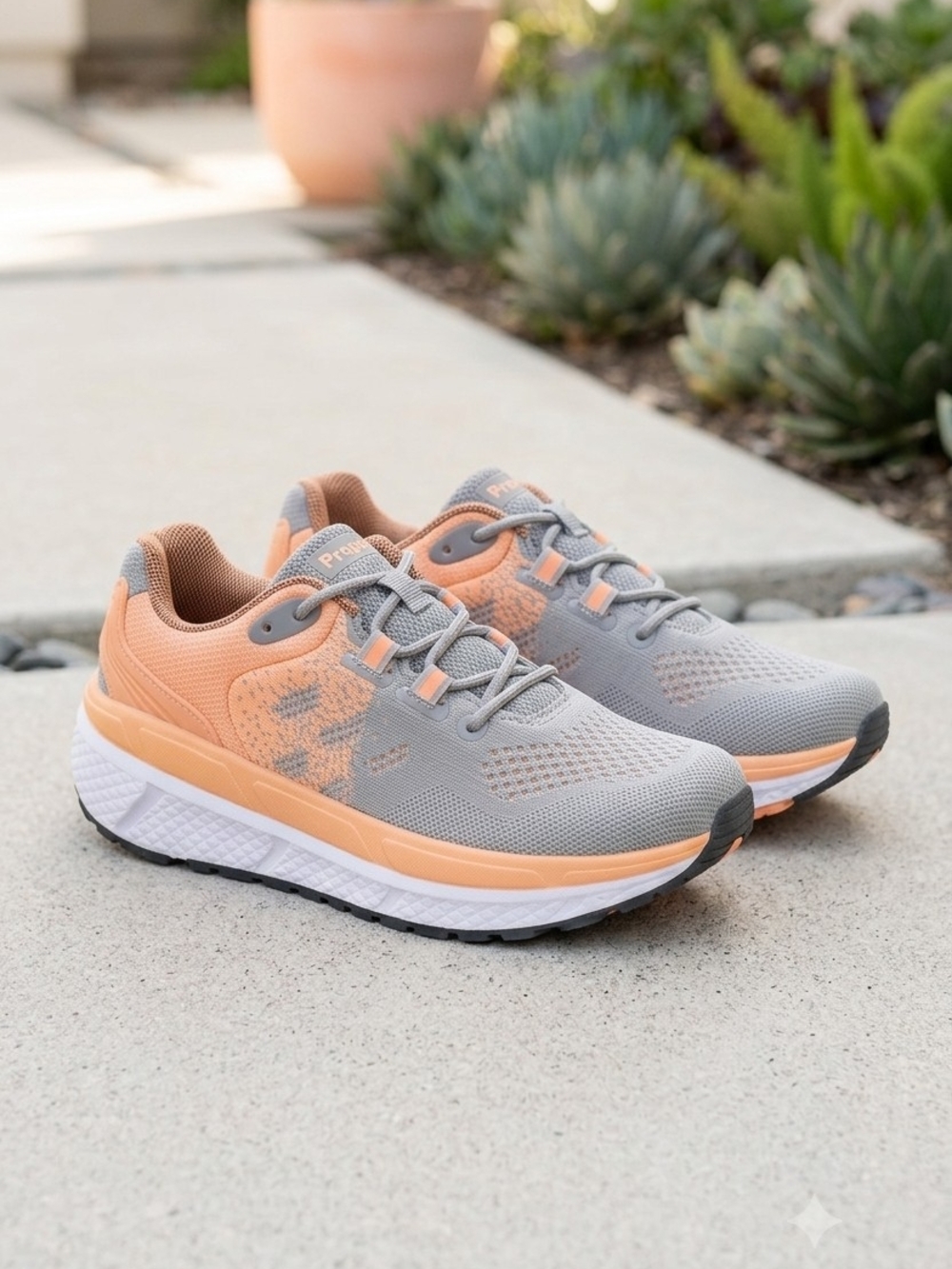 Propet Women's Gray and Peach Athletic Sneakers